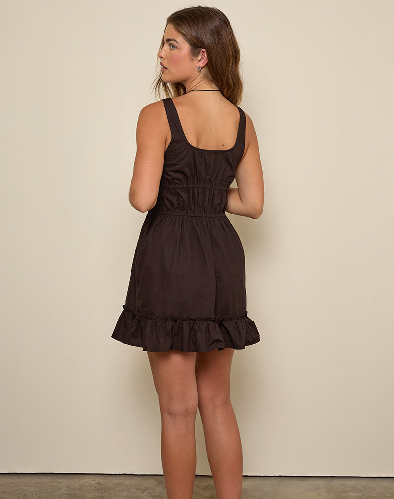 Shoyo Frill Mini Dress in Bitter Chocolate