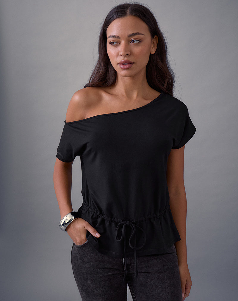Sika One Shoulder Top in Black with Tie Belt