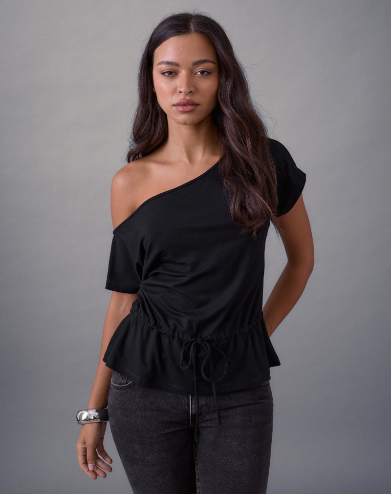 Sika One Shoulder Top in Black with Tie Belt