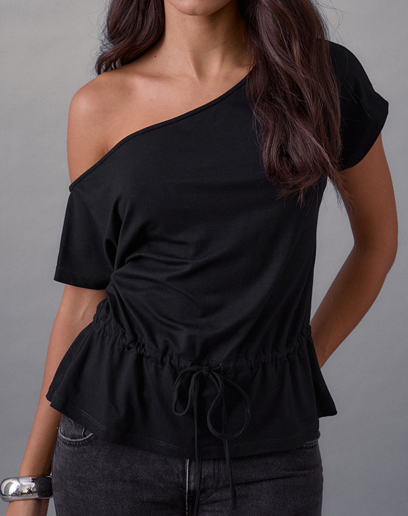 Sika One Shoulder Top in Black with Tie Belt