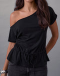 Sika One Shoulder Top in Black with Tie Belt