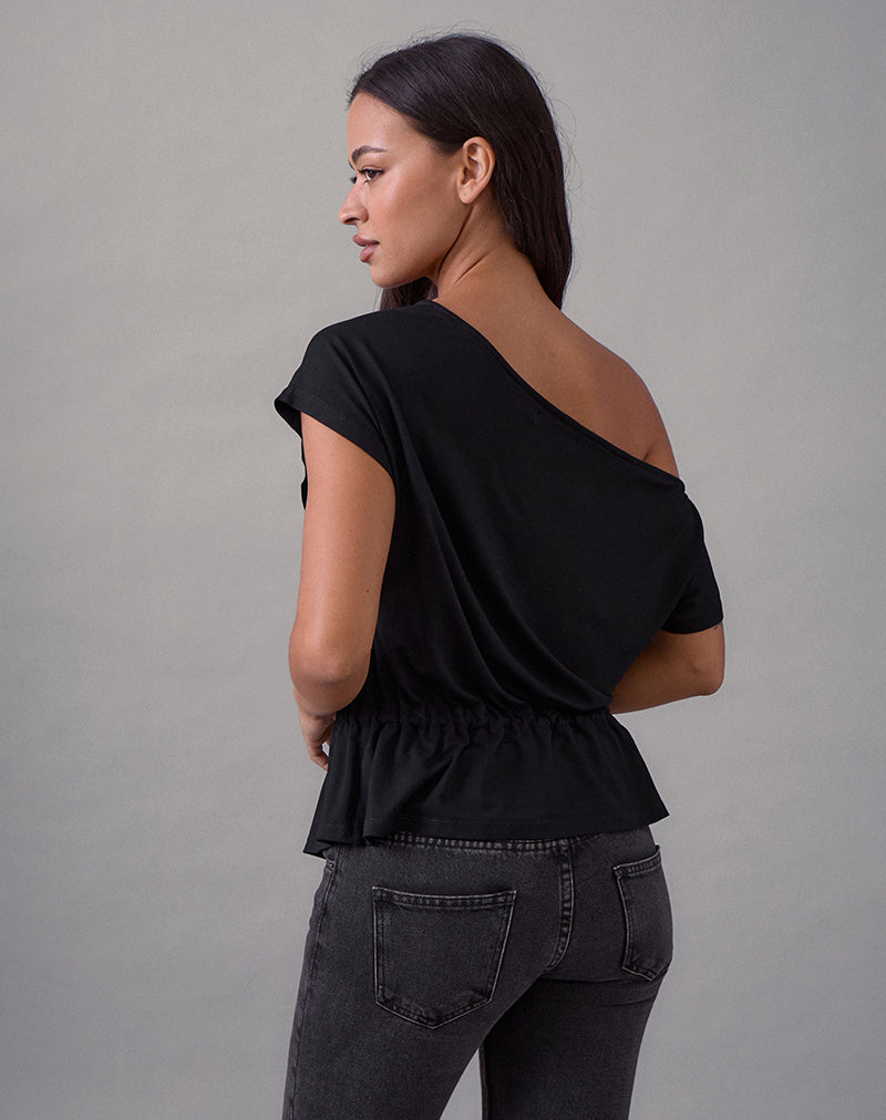 Sika One Shoulder Top in Black with Tie Belt