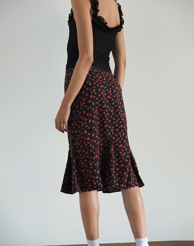 Sima Midi Skirt in Strawberry Polka Black