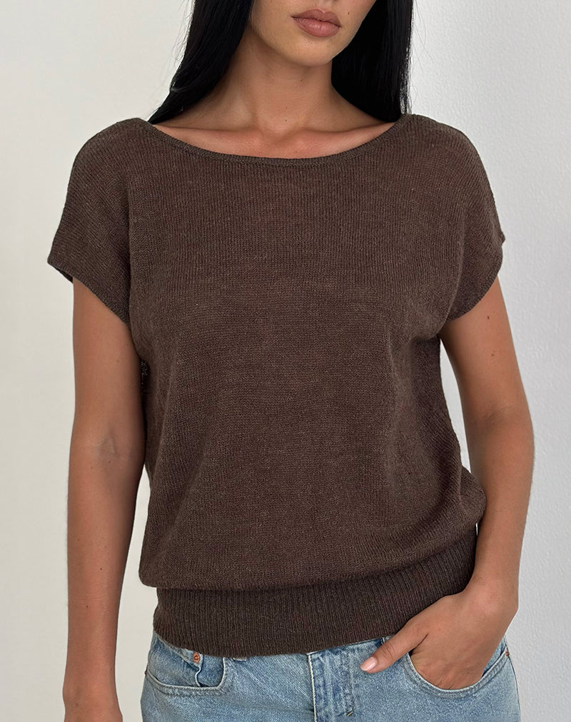 Sinda Scoopback Top in Knit Dark Chocolate