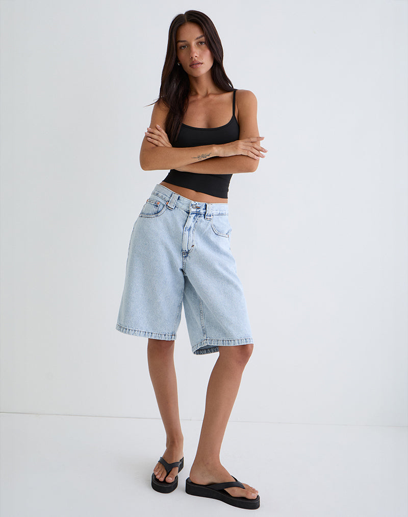 Low Rise Skater Shorts in 80's Light Wash Blue