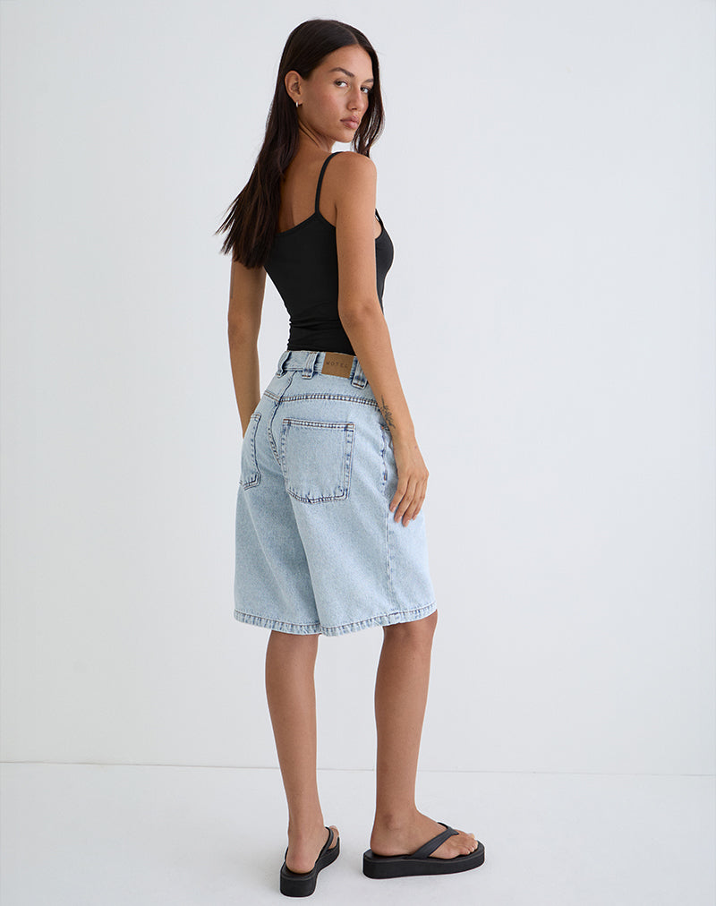 Low Rise Skater Shorts in 80's Light Wash Blue