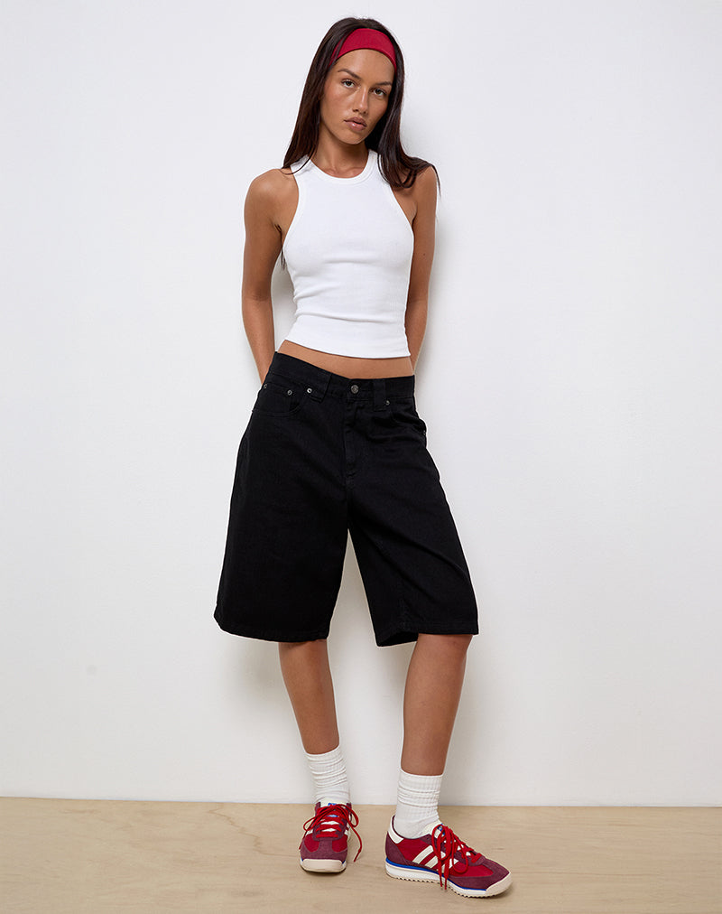 Low Rise Skater Shorts in Rinse Black Denim