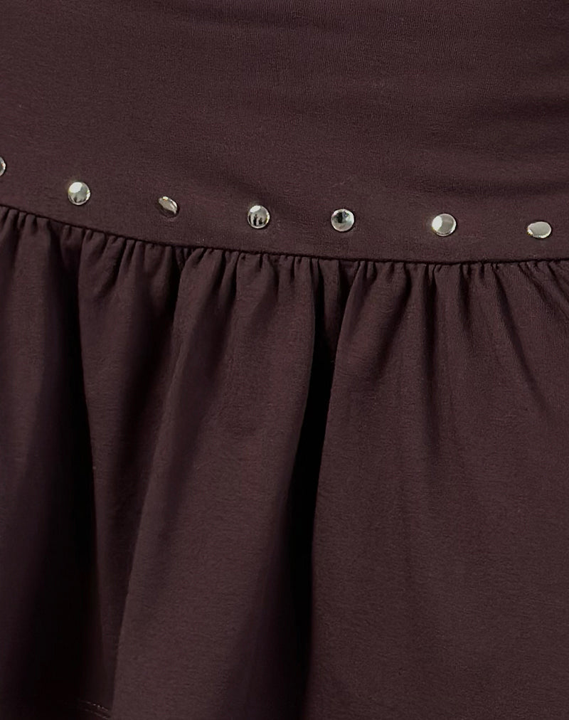 Nefety Studded Skirt in Jersey Bitter Chocolate