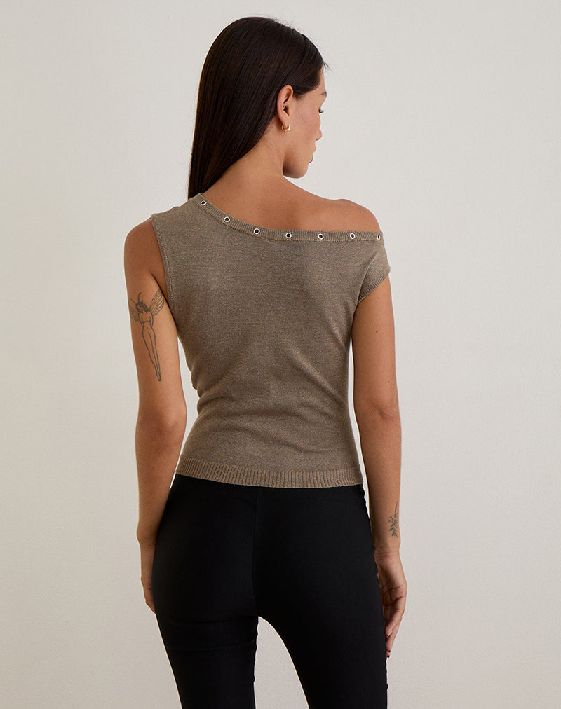 Sojin Top in Lurex Gold with Eyelets