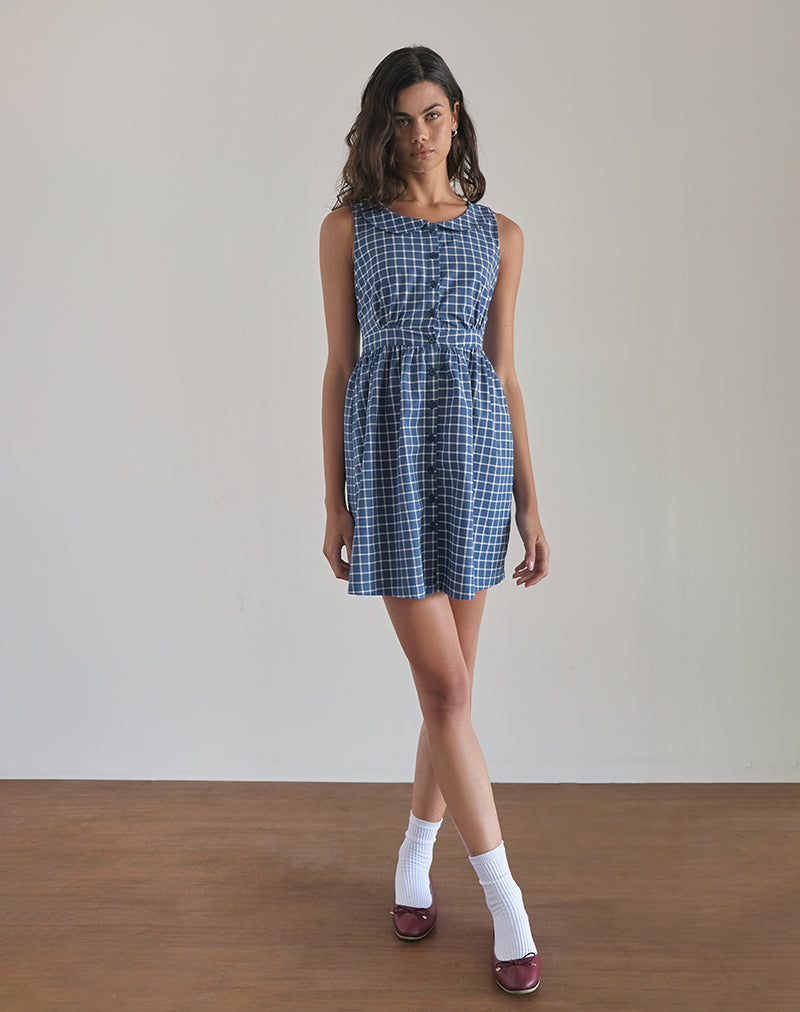 Sokasi Mini Dress in Navy Tartan