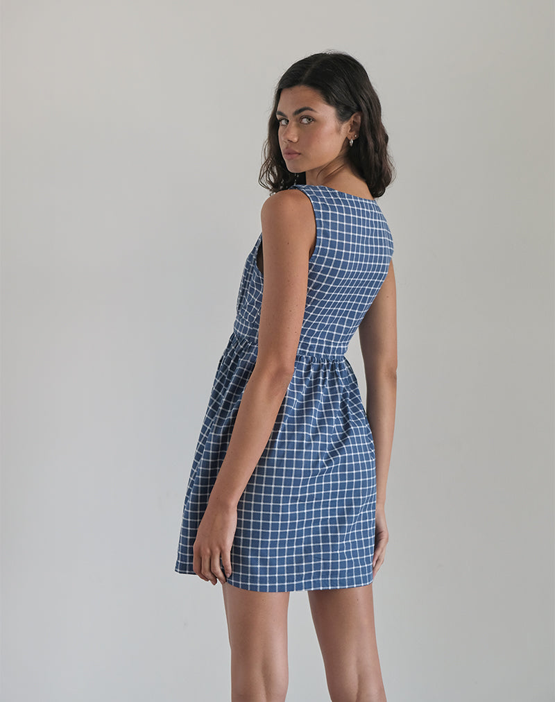 Sokasi Mini Dress in Navy Tartan