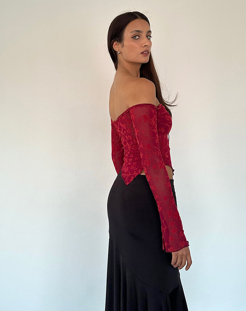 Sola Top in Grunge Floral Flock Red