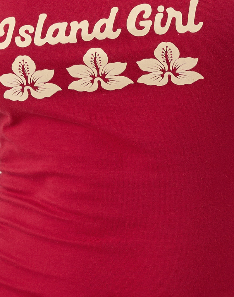 Solani Top in Adrenaline Red with Stone Binding and Island Girl Graphic