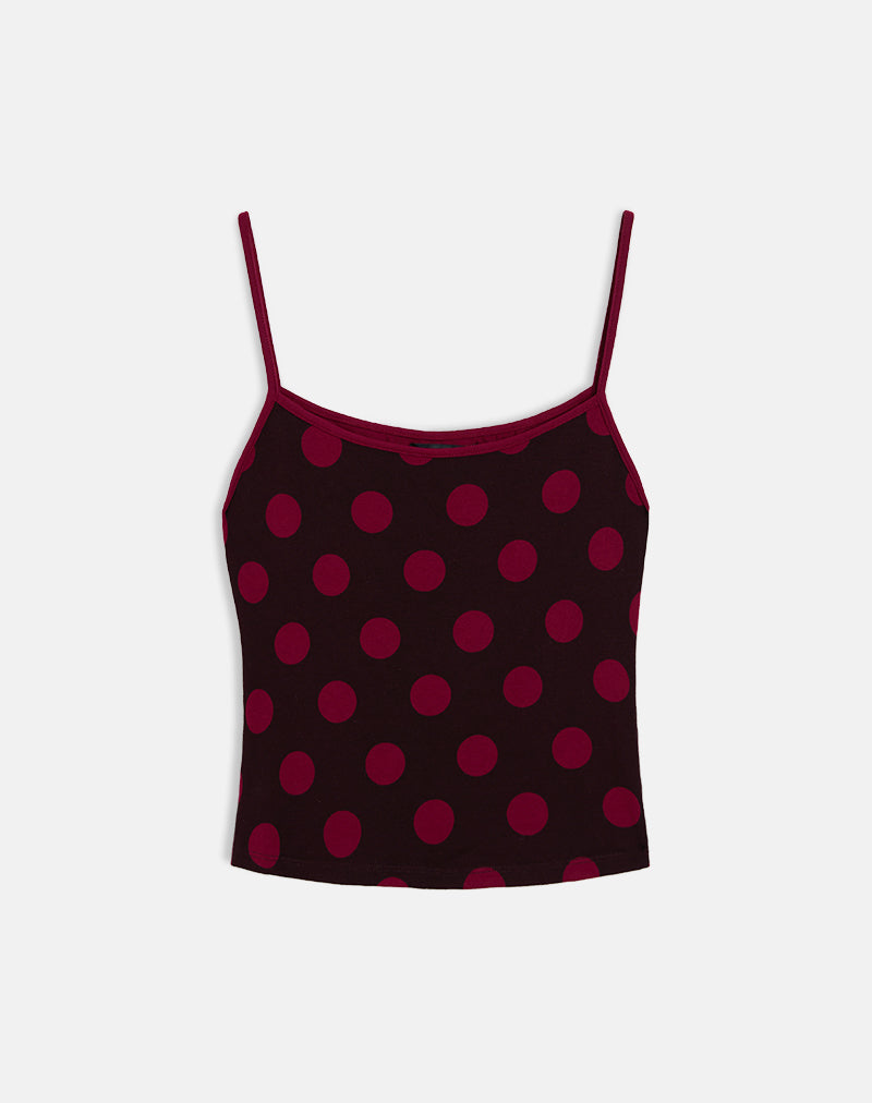 Solani Top in Brown with Big Polka Red