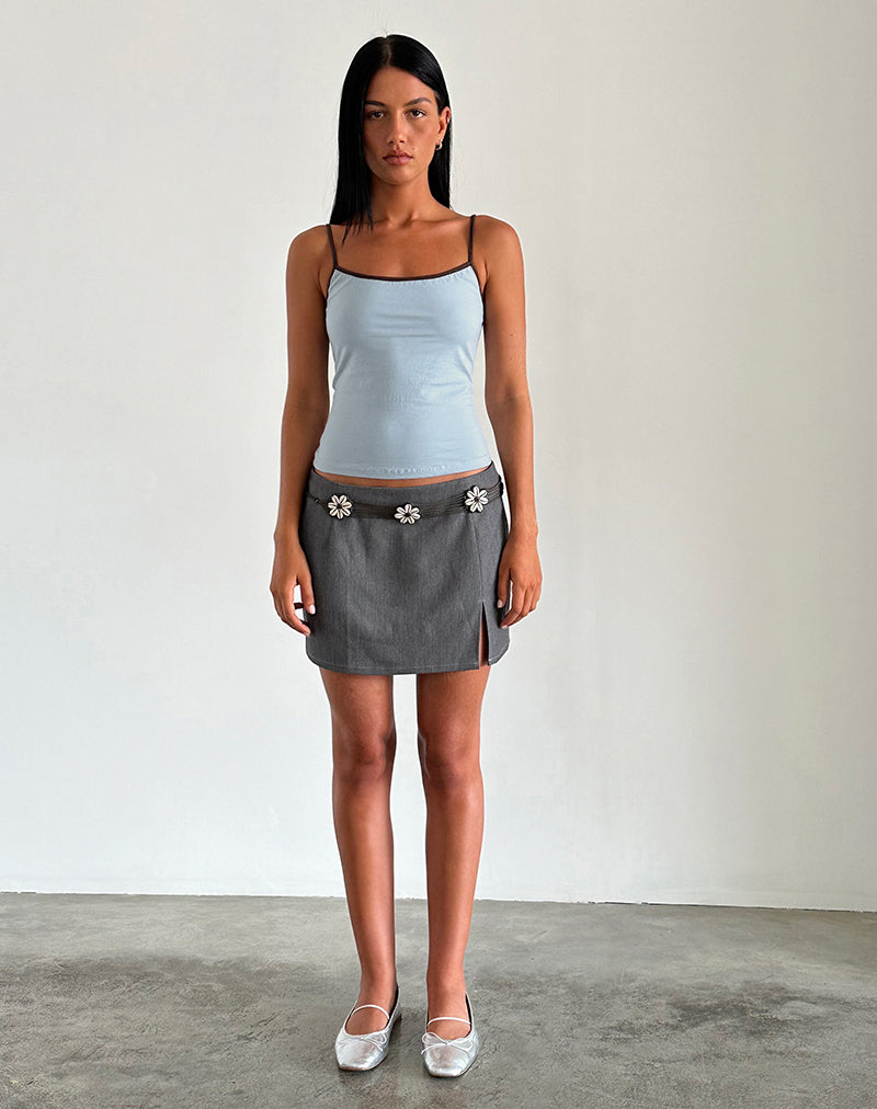 Solani Top in Nantucket Blue with Deep Mahogany Binding