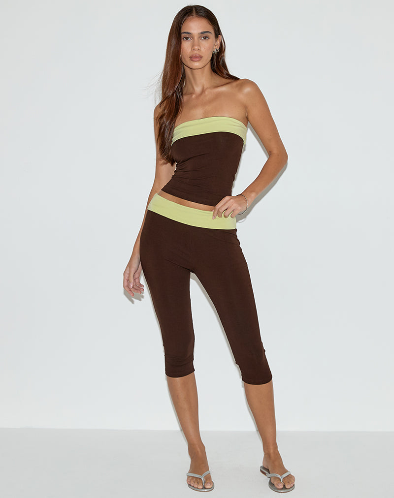 Vivah Fold-over Capri in Chocolate Brown with Pistachio Binding