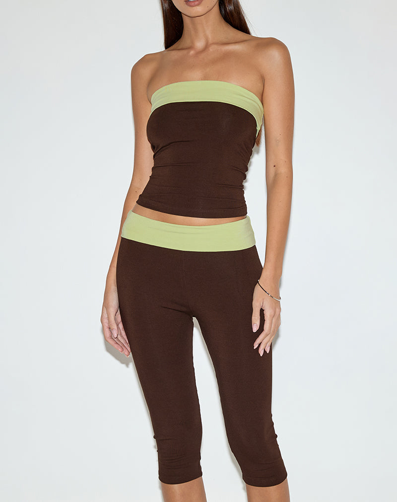 Solna Bandeau Top in Chocolate Brown with Pistachio Binding