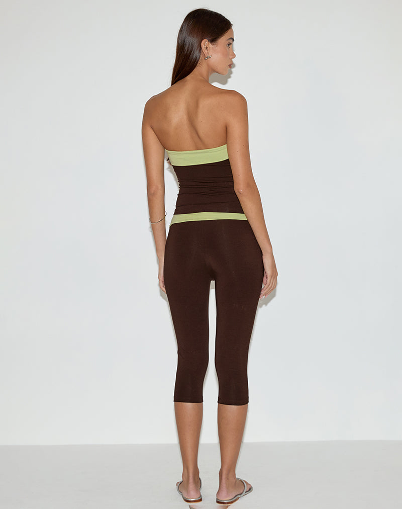 Vivah Fold-over Capri in Chocolate Brown with Pistachio Binding