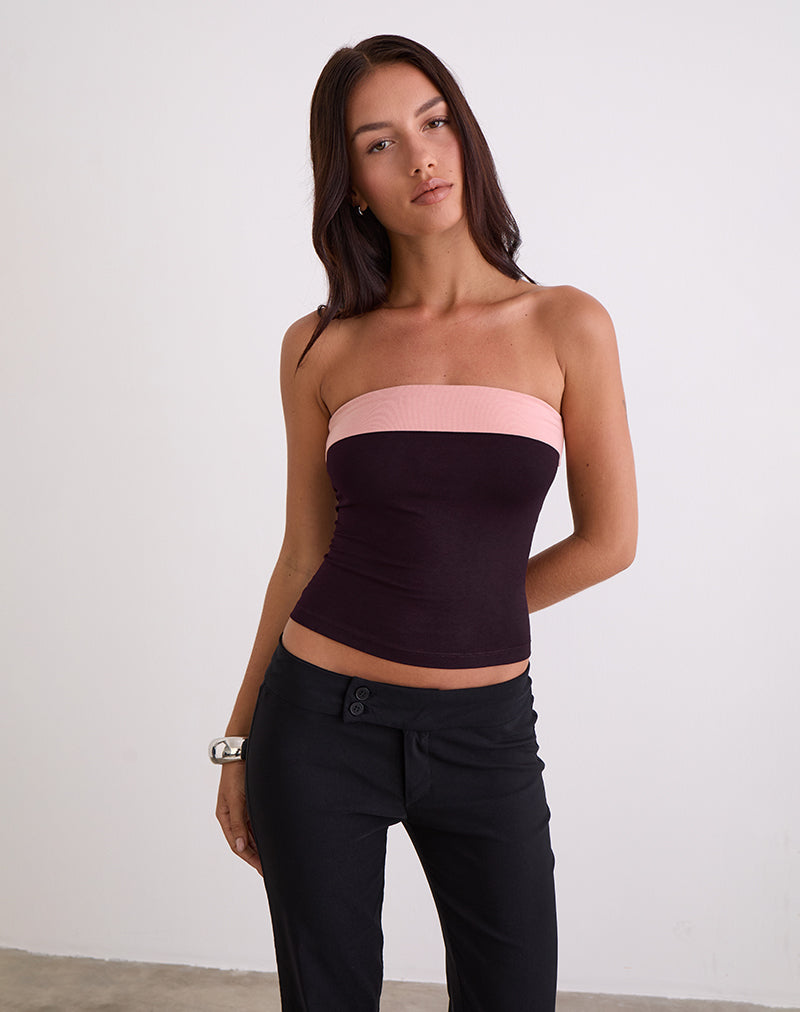 Solna Bandeau Top in Redwood with Pink Lady Binding