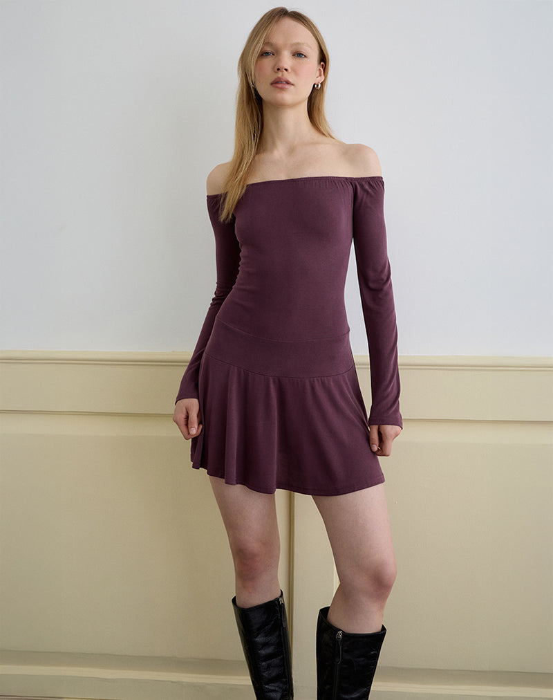 Somiah Bardot Mini Dress in Cupro Deep Purple