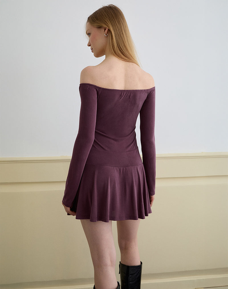 Somiah Bardot Mini Dress in Cupro Deep Purple