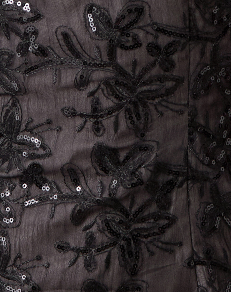 Soren Mini Dress in Floral Chiffon Sequin Black