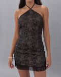 Soren Mini Dress in Floral Chiffon Sequin Black