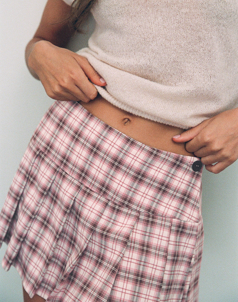 Casini Mini Pleated Micro Skirt in Pink Check
