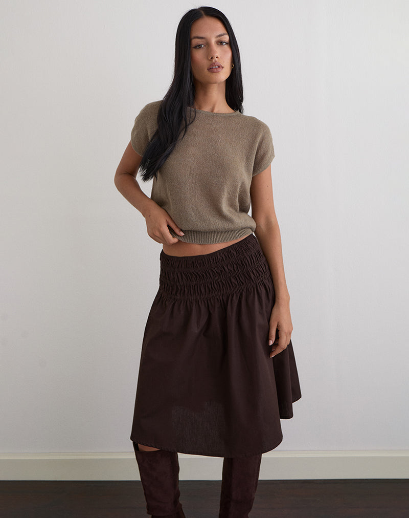 Neleta Midi Skirt in Poplin Bitter Chocolate