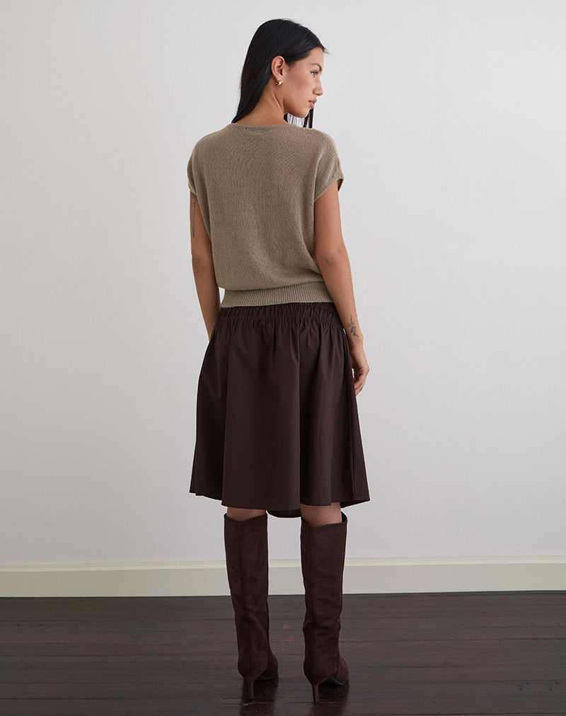 Neleta Midi Skirt in Poplin Bitter Chocolate