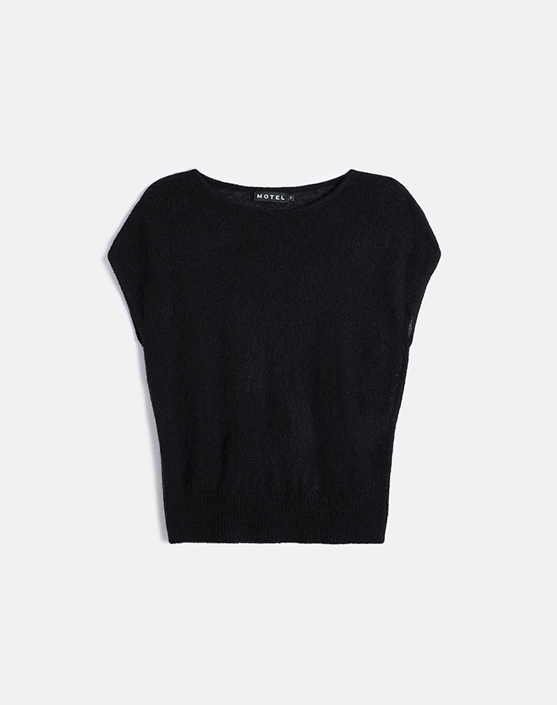 Sorin Deep Waistband Top in Knit Black