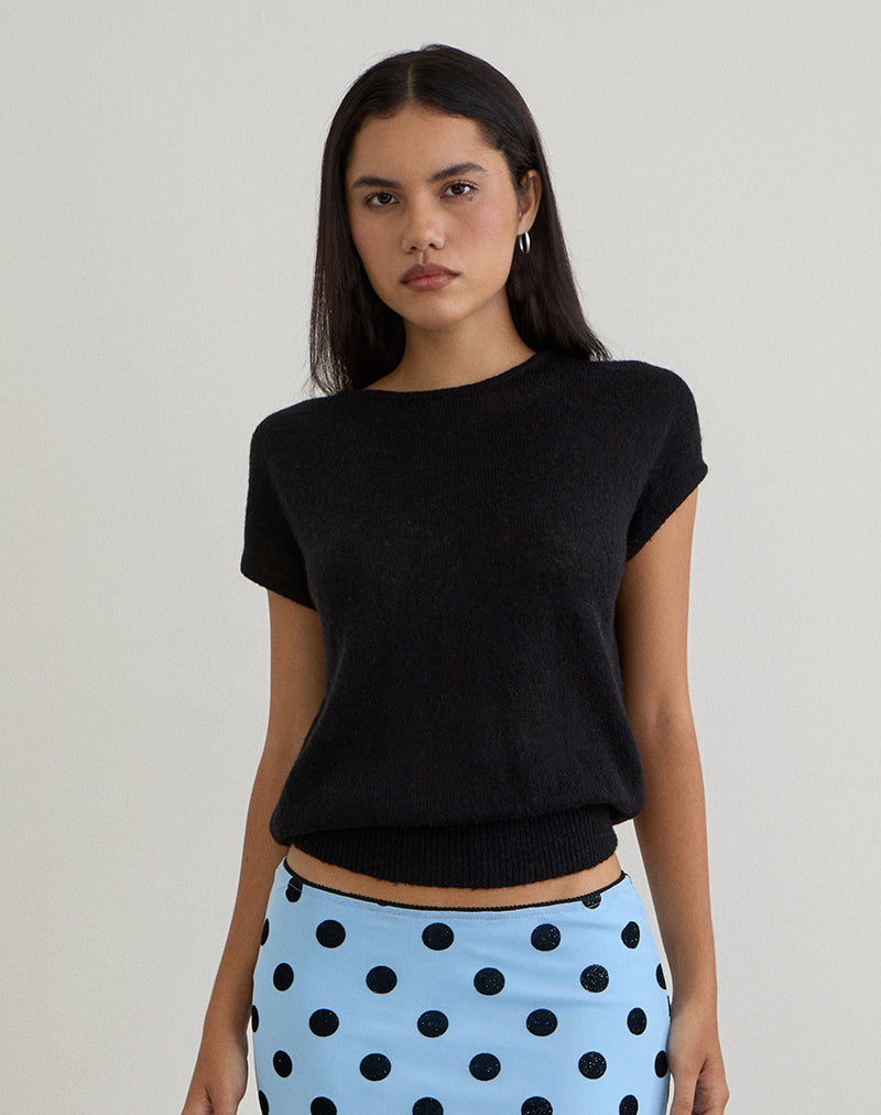 Sorin Deep Waistband Top in Knit Black