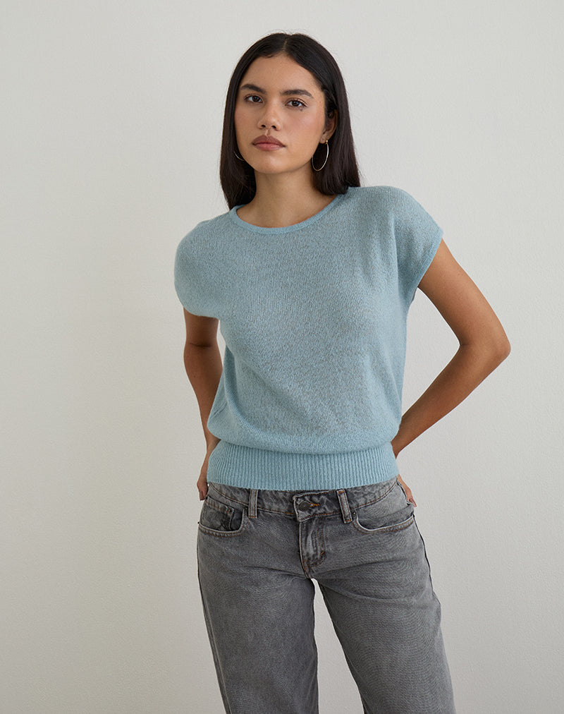 Sorin Deep Waistband Top in Knit Blue
