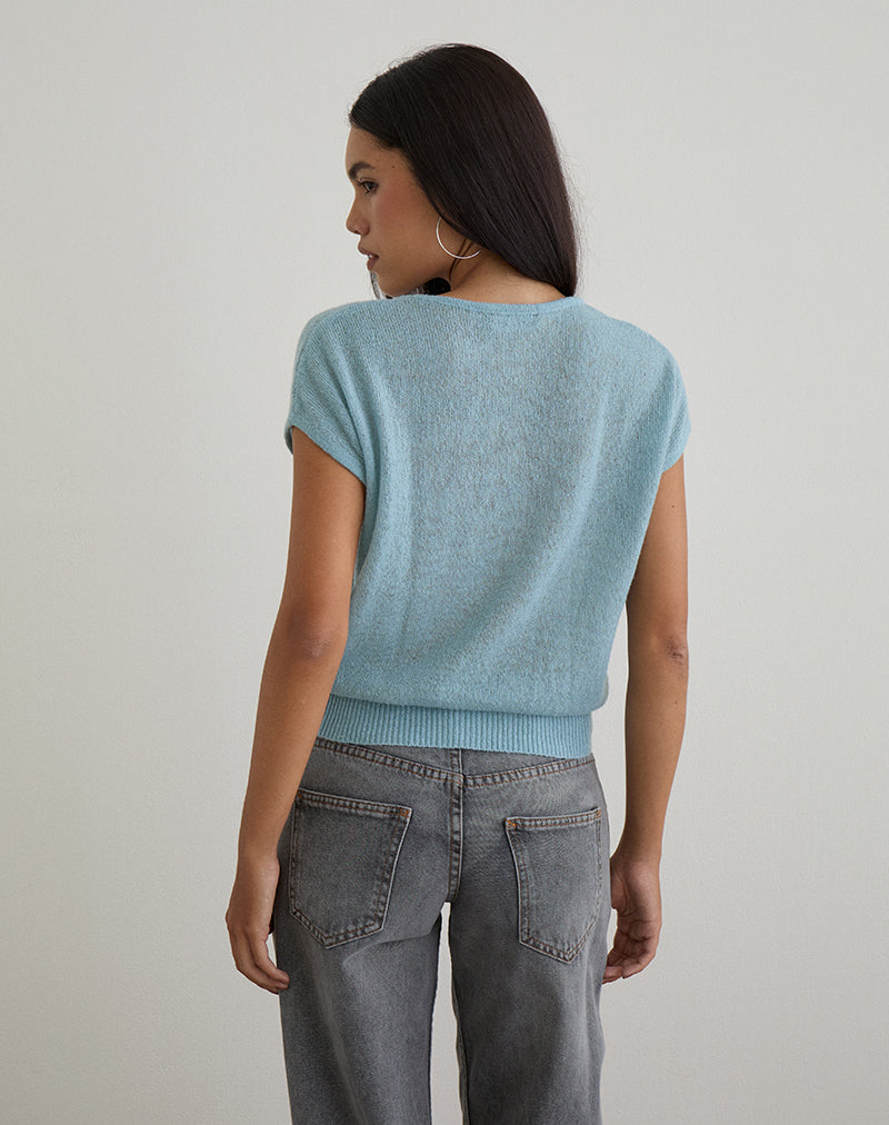 Sorin Deep Waistband Top in Knit Blue