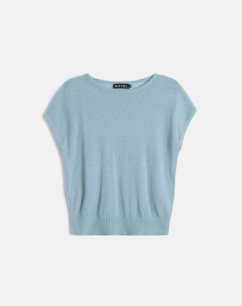 Sorin Deep Waistband Top in Knit Blue