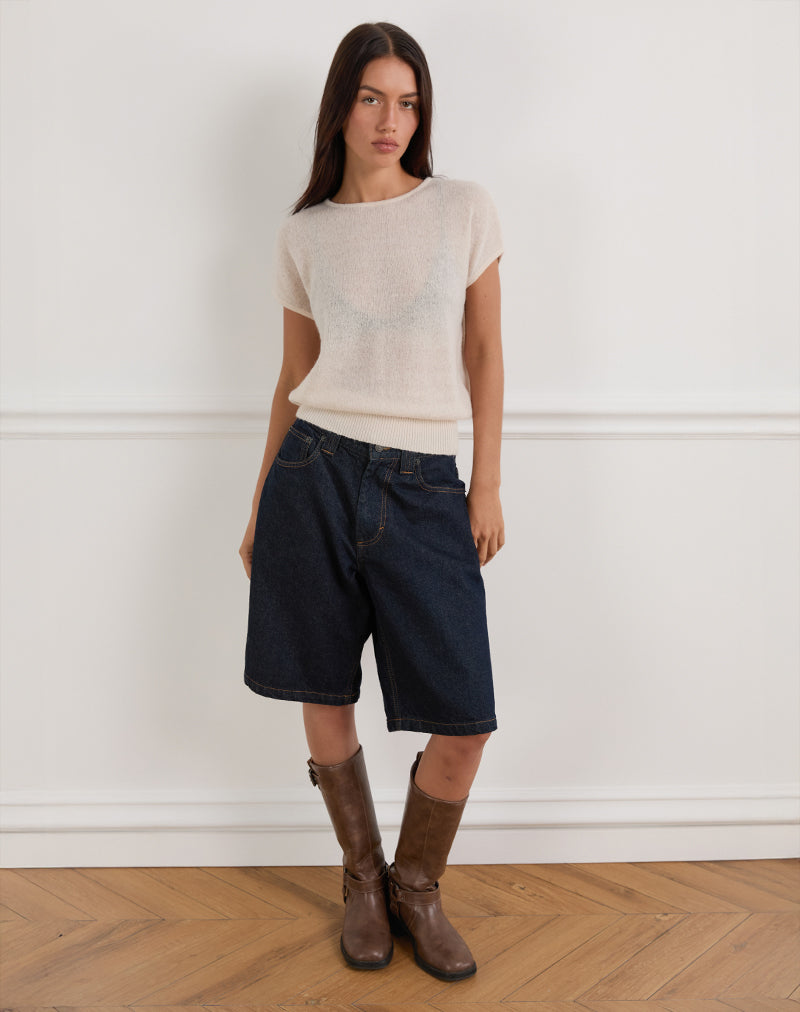 Sorin Deep Waistband Top in Knit Ecru