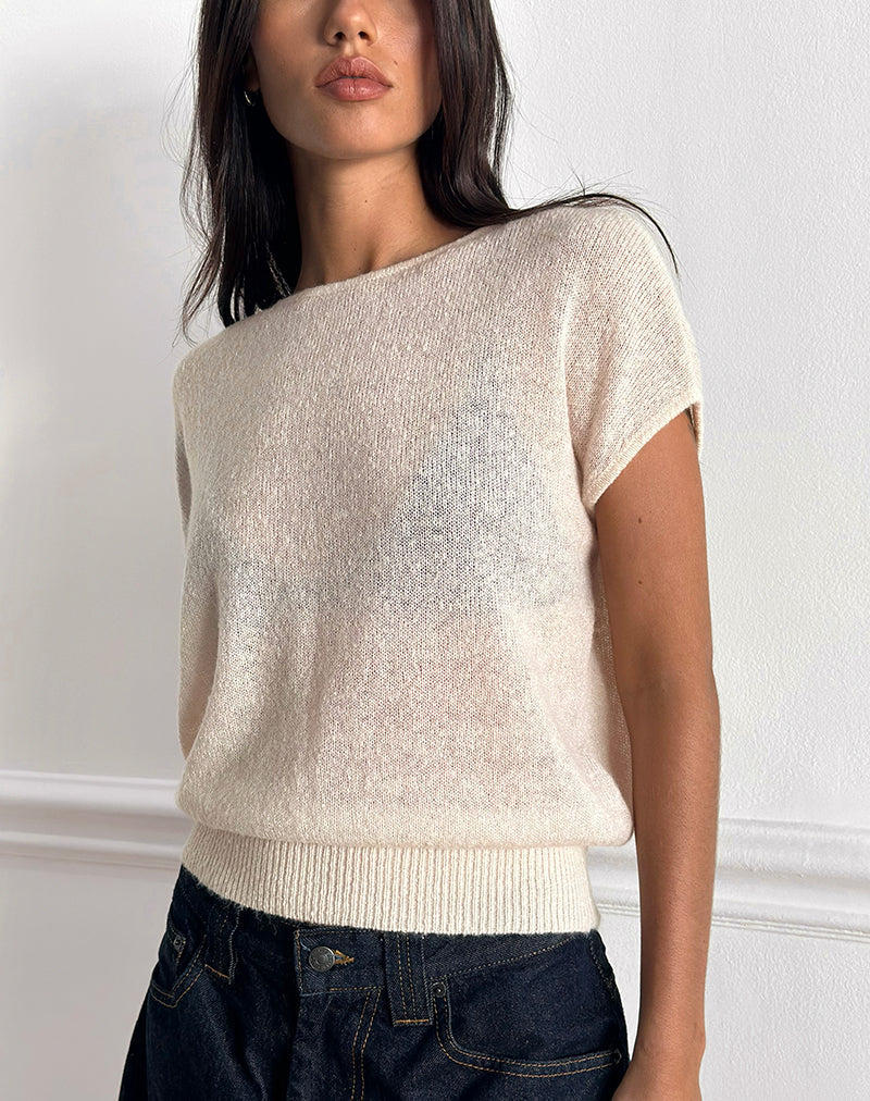 Sorin Deep Waistband Top in Knit Ecru