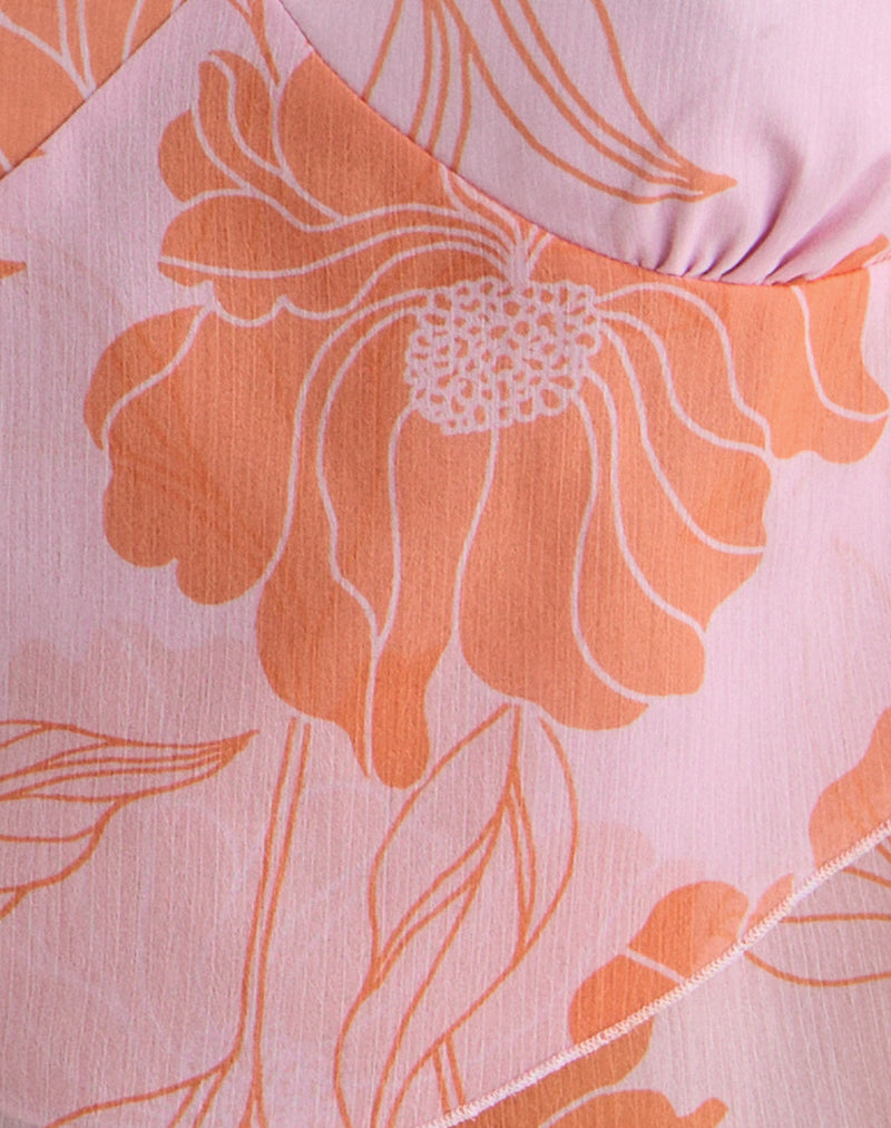 Sorira Flare Top in Floral Pink and Orange