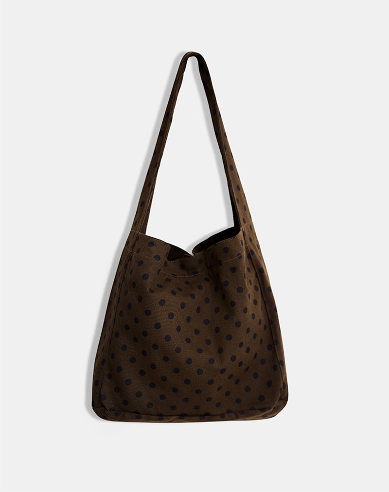 Sota Twill Bag in Brown with Black Polka Print