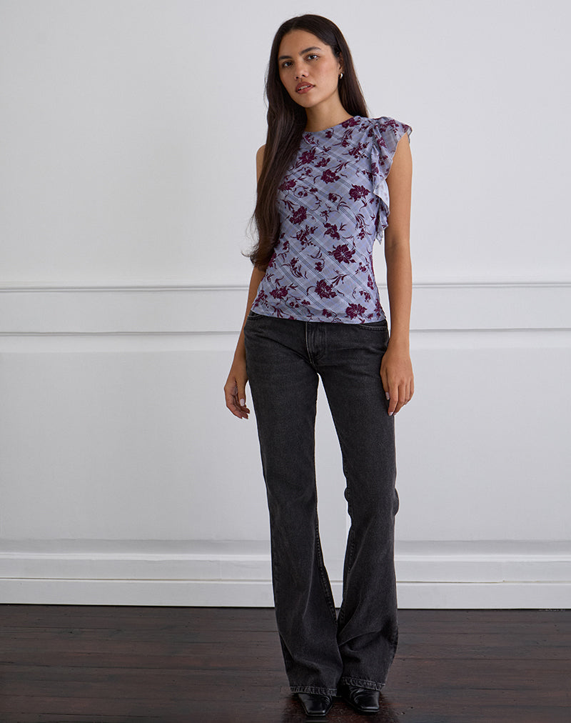 Soyan Asymmetrical Top in Lotus Flock Check Lavender