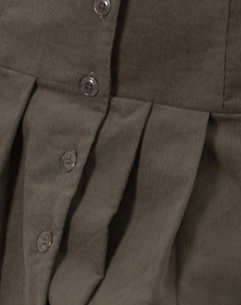 Starrin Button Mini Dress in Cord Brown