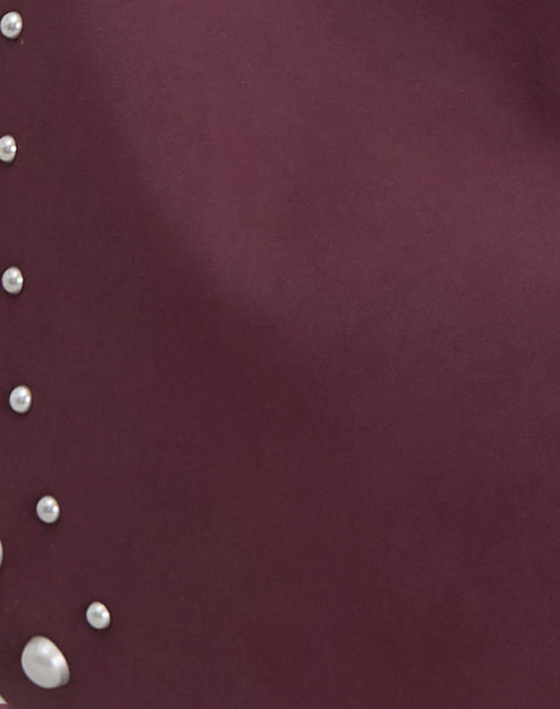 Studded Slouch Bag in Burgundy