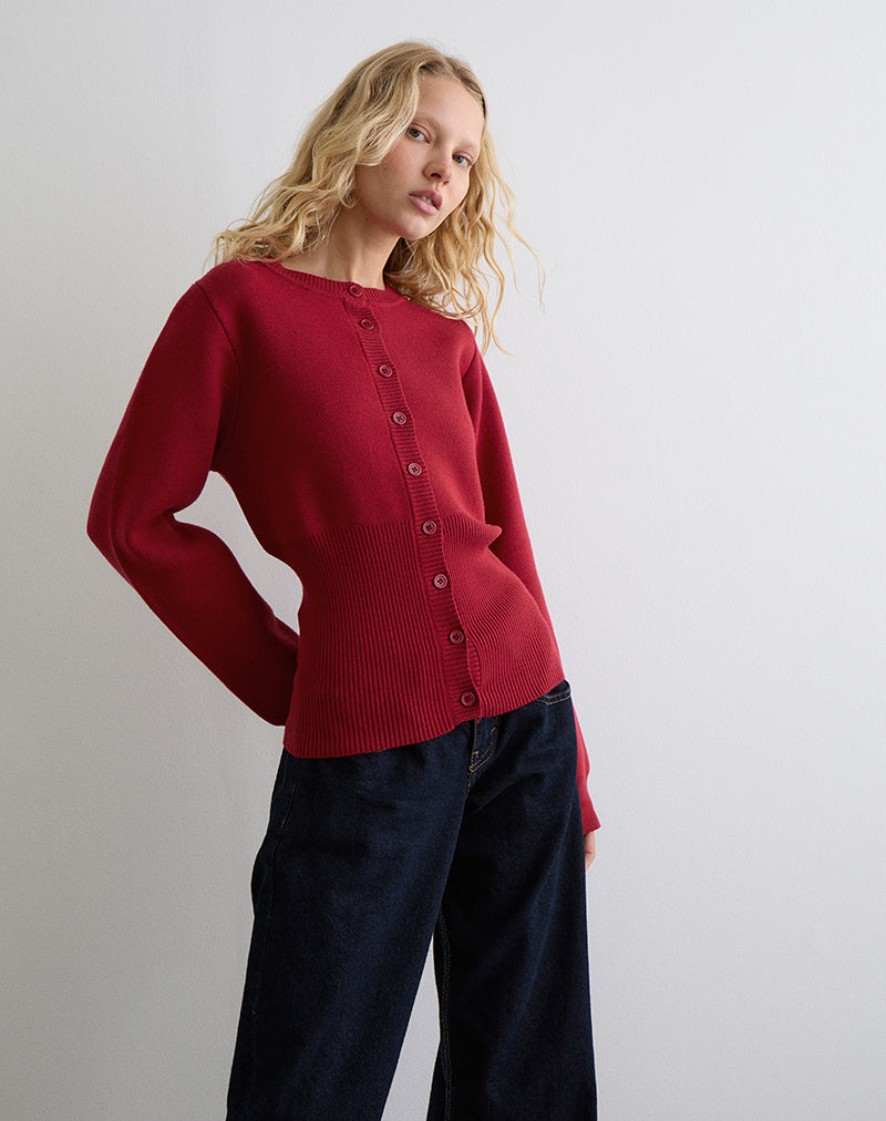 Subra Long Sleeve Cardigan in Red