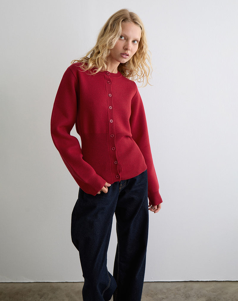 Subra Long Sleeve Cardigan in Red