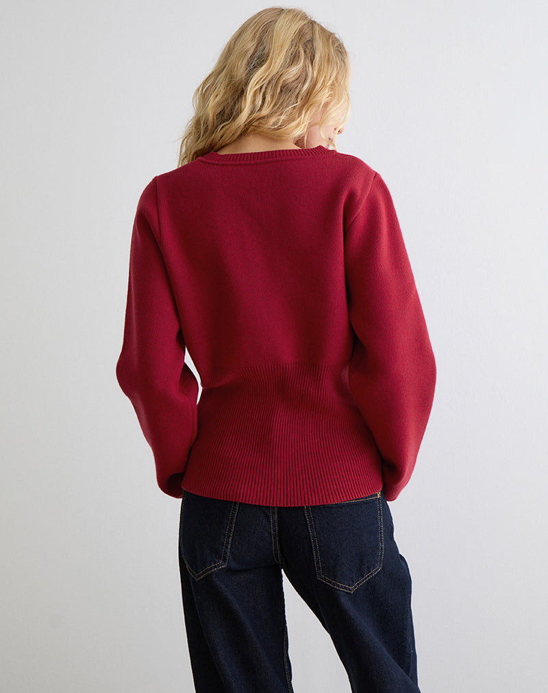 Subra Long Sleeve Cardigan in Red