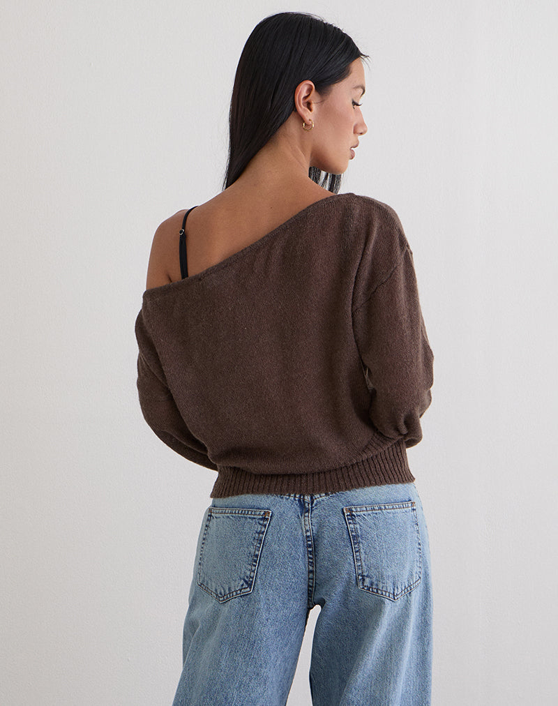 Suena Asymmetric Jumper in Knit Dark Chocolate