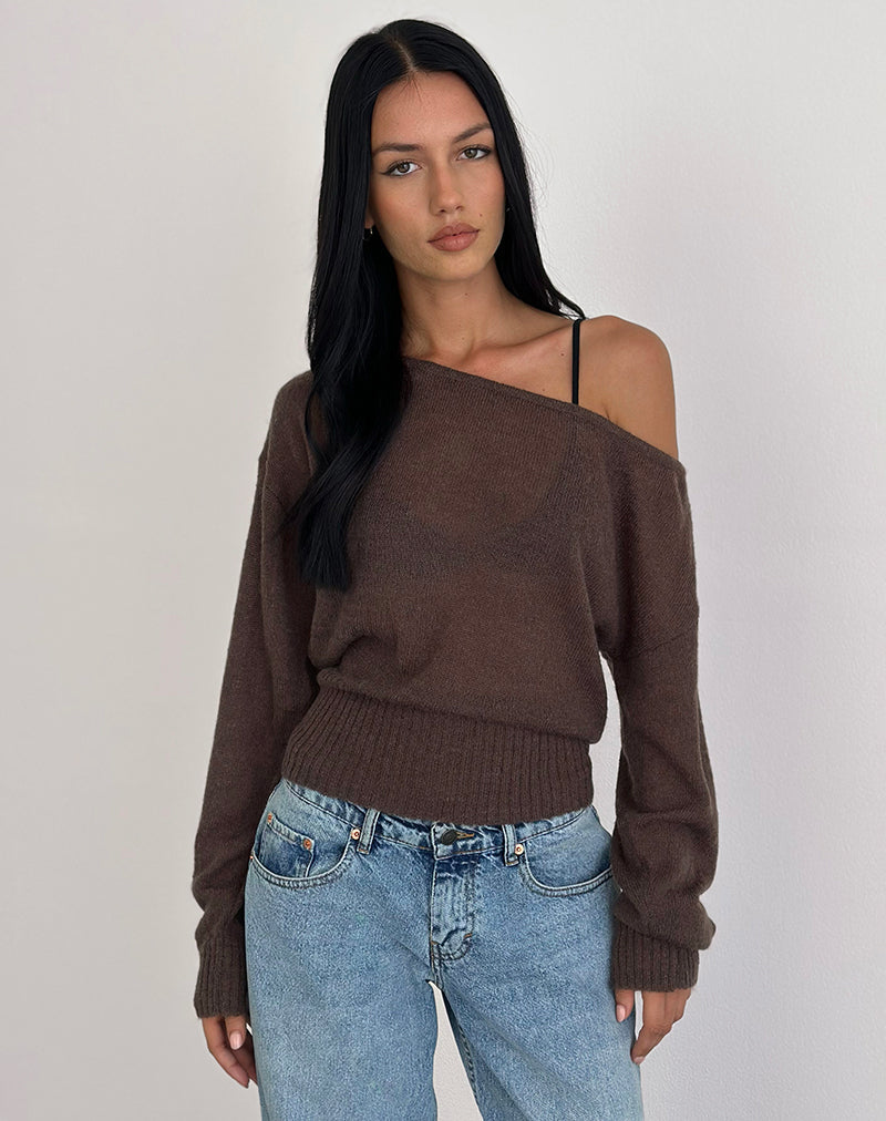 Suena Asymmetric Jumper in Knit Dark Chocolate