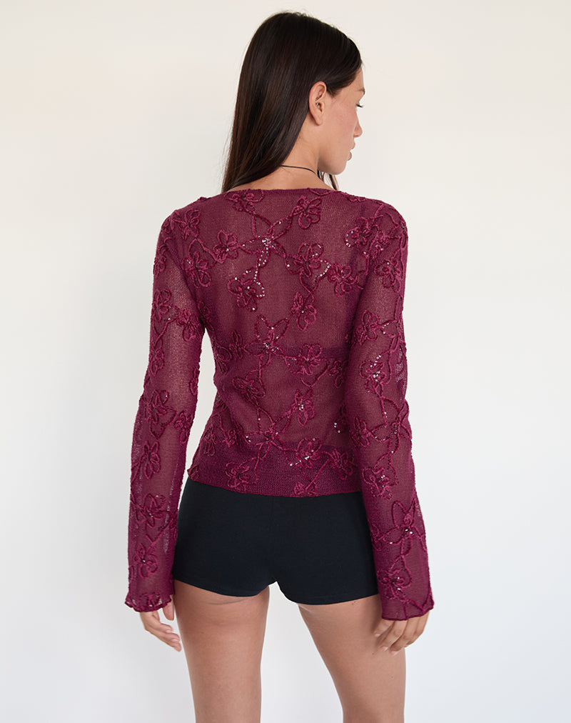 Sukita Cardigan in Sequin Knit Burgundy