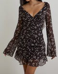 Sumiko Mini Dress in Flower Chiffon Brown