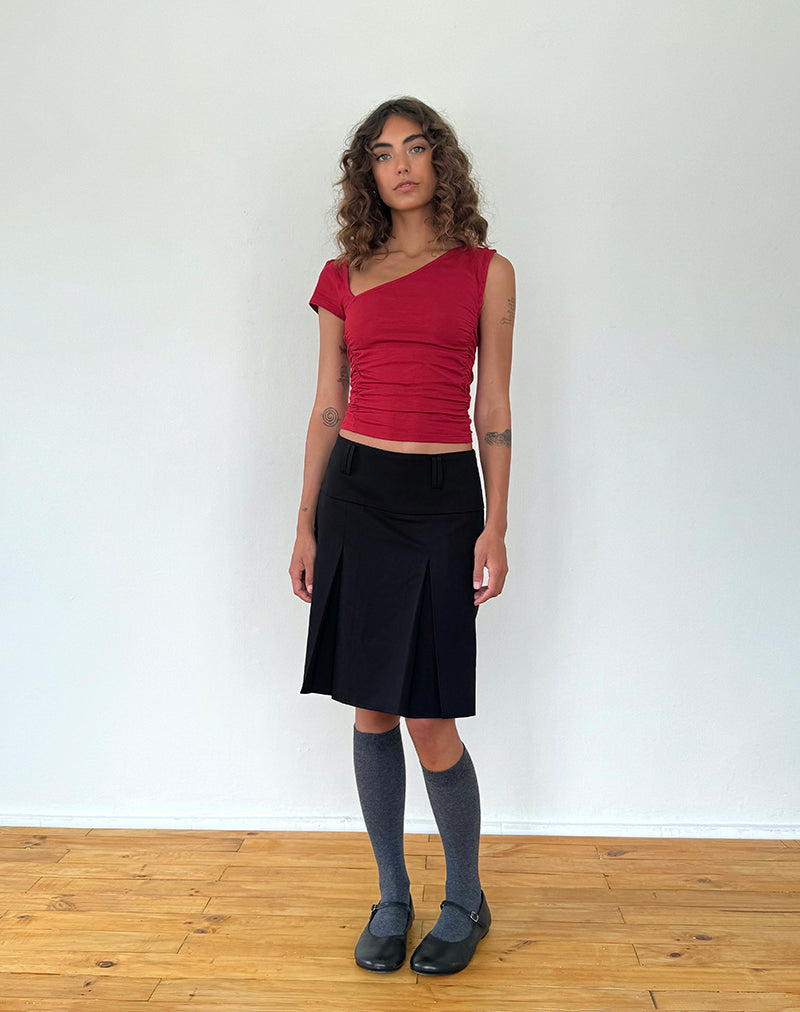 Sunhee Slash Neck Top in Adrenalin Red